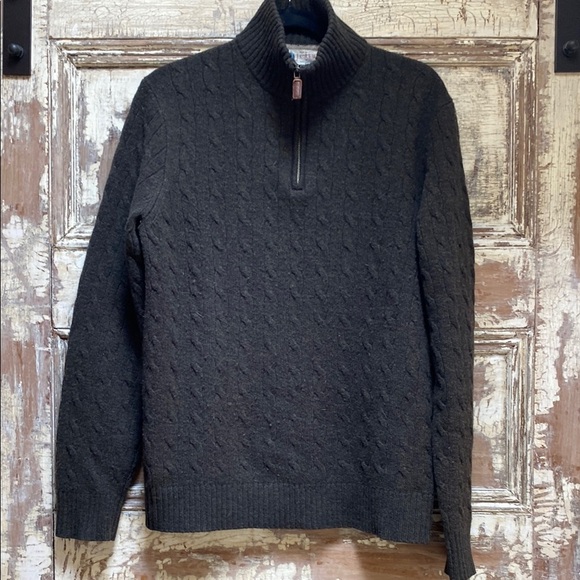 J. Crew Olive Green Zip Up Cable Knit Sweater, Size M - Picture 1 of 4